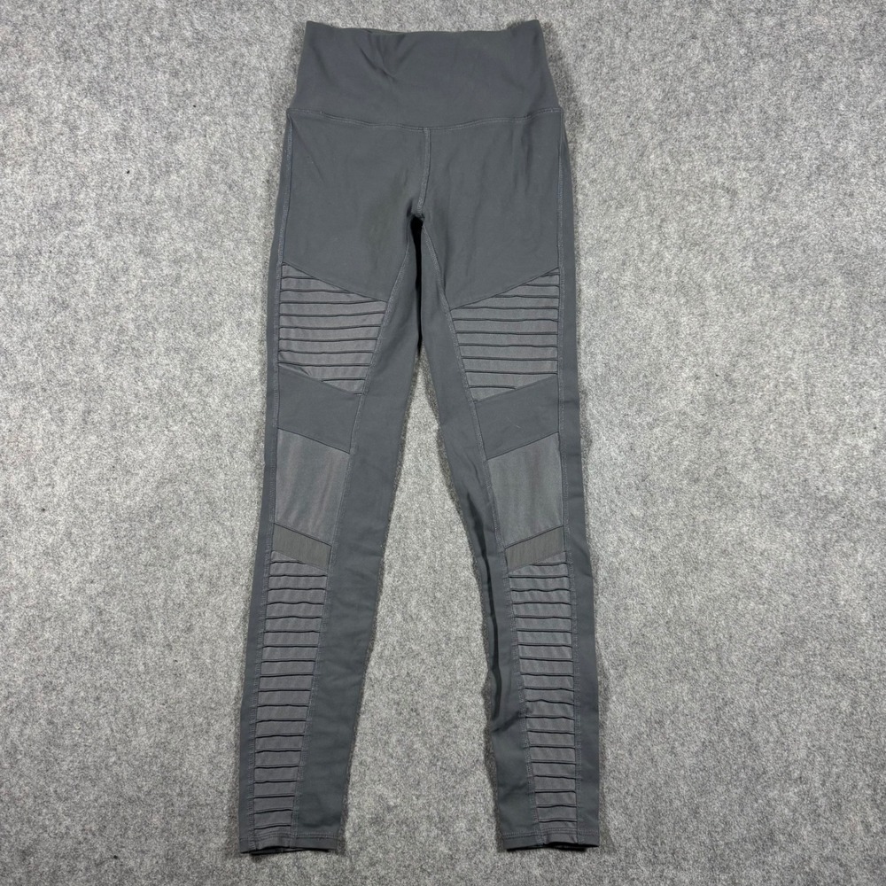 Alo Yoga Moto Legging Womens XS Anthracite Gray High Rise Mesh Ribbed Activewear